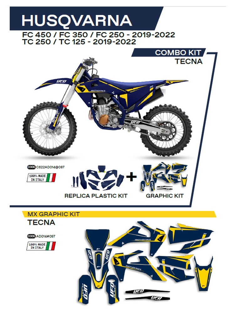 Komplet plastików i naklejek UFO Tecna do Husqvarny TC 125/250 (19-22), FC 250/350/450 (19-22) niebieski