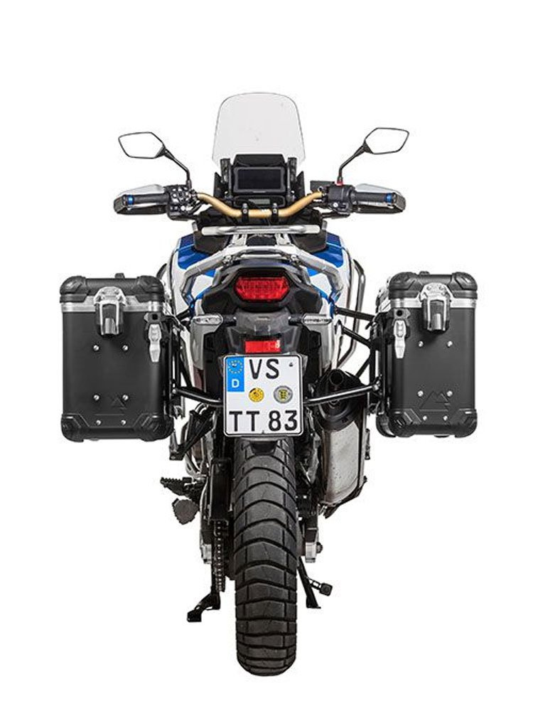 Zestaw: kufry boczne z anodowanego aluminium czarne "And-Black" Zega Evo + stelaże czarne Touratech Honda CRF1100L Africa Twin (22-)/ Adventure Sports (31+38L)