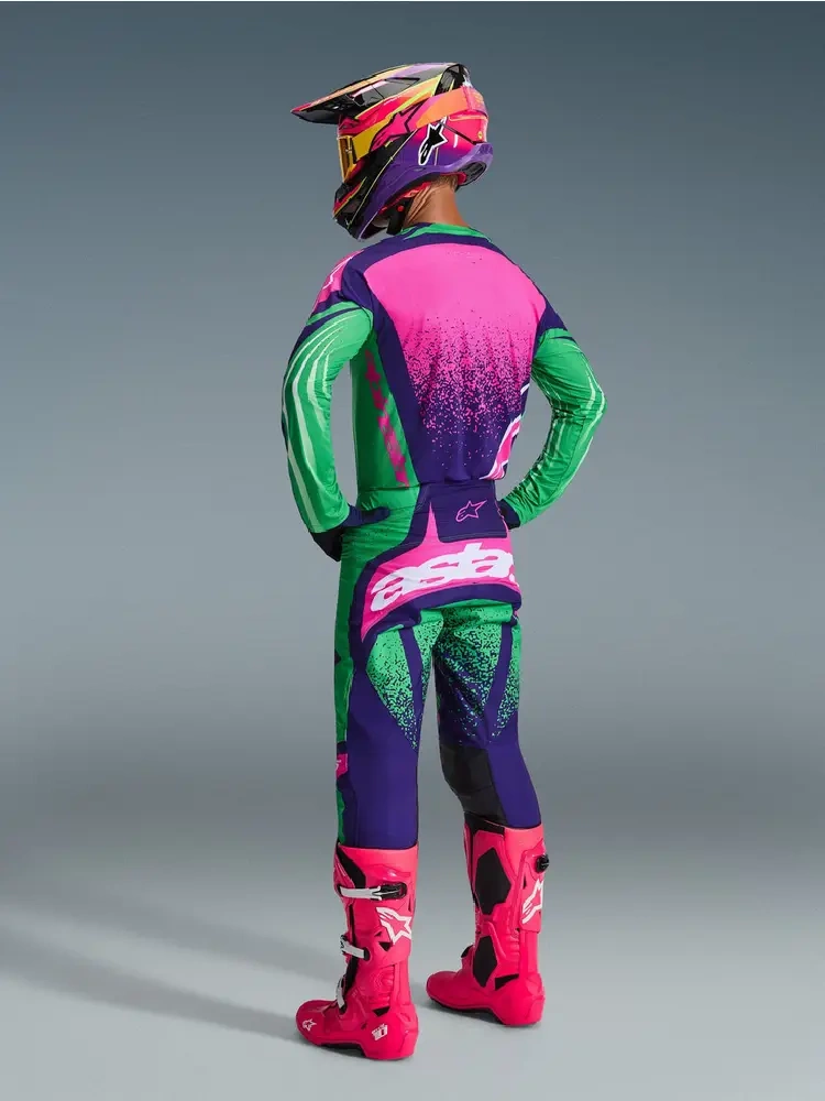 Spodnie cross Alpinestars MX Techstar Nomur niebiesko-zielono-różowe