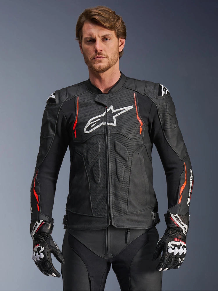 Kurtka motocyklowa skórzana Alpinestars Dusk Airflow czarno-czerwona