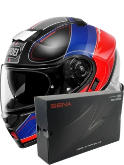 Zestaw: kask szczękowy Shoei Neotec 3 Sharpen TC-10 niebiesko-czerwony + dedykowany interkom motocyklowy Sena SRL 3