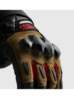 Rękawice motocyklowe Rebelhorn Defender brązowo-czarno-czerwone
