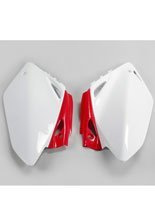 Osłony boczne tylne UFO do Hondy CRF 450R (05-06) biało-czerwone