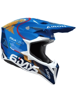 Kask enduro Airoh Wraaap 6Days Italy 2025 niebiesko-biało-złoty połysk