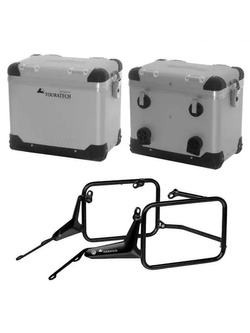 Zestaw: kufry boczne srebrne "And-S" Zega Pro + stelaże czarne Touratech BMW R1300GS (23-) [poj.: 45+45l]