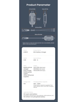 Ładowarka mini LOBOO C20 Pro do akumulatorów 12V, USB