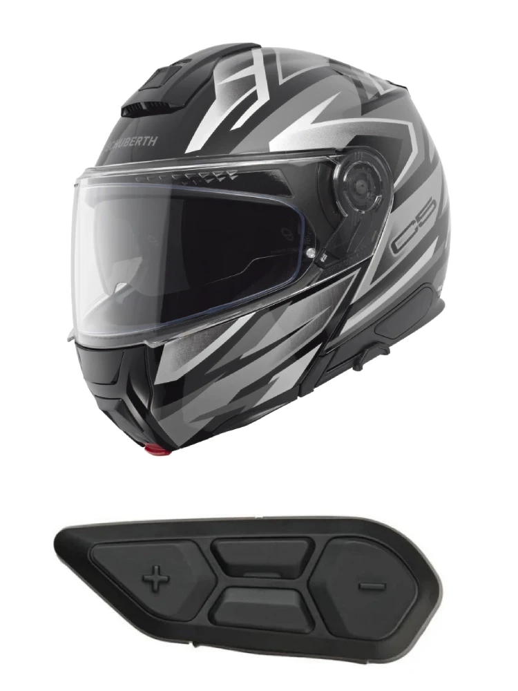 Zestaw: Kask szczękowy Schuberth C5 Zenith czarno-szary połysk + dedykowany interkom motocyklowy
