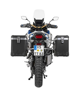 Zestaw: kufry boczne z anodowanego aluminium czarne Zega Pro + stelaże srebrne Touratech Honda CRF1100L Africa Twin (22-)/ Adventure Sports (38+45L)