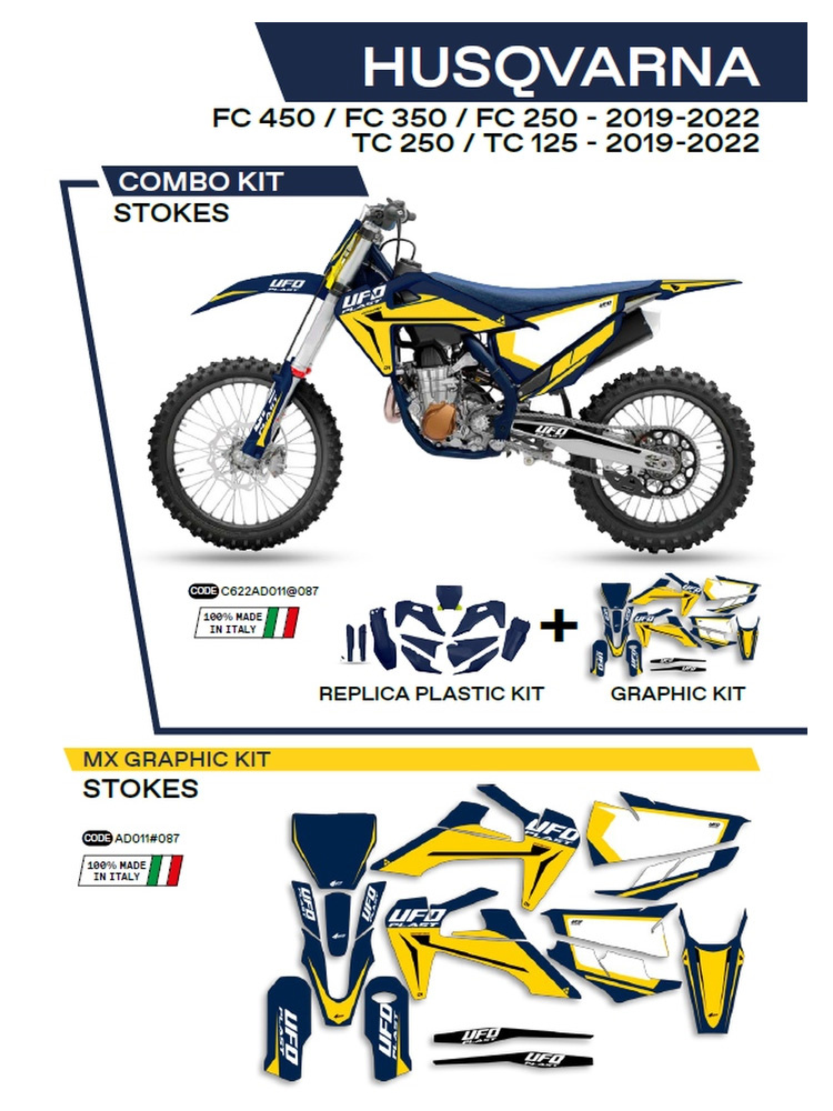 Komplet plastików i naklejek UFO Stokes do Husqvarny TC 125/250 (19-22), FC 250/350/450 (19-22) niebieski