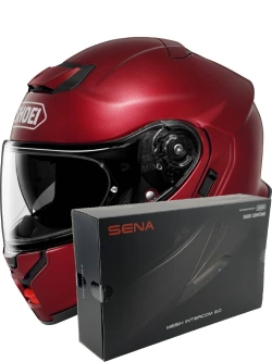 Zestaw: kask szczękowy Shoei Neotec 3 Garnet Metallic czerwony + dedykowany interkom motocyklowy Sena SRL 3