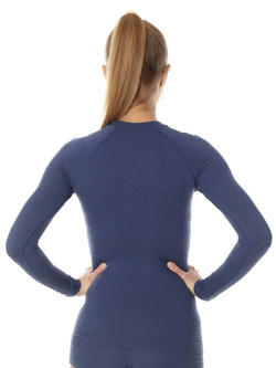 Koszulka damska Brubeck Active Wool z długim rękawem jeansowa