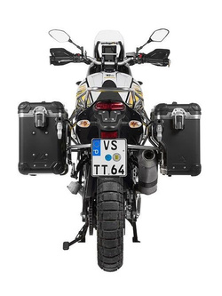 Zestaw: kufry boczne z anodowanego aluminium czarne Zega Evo X + stelaże srebne Touratech Yamaha Tenere 700 / World Raid (2 x 38L)