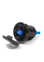 Gniazdo USB QC 3.0 z woltomierzem i wyłącznikiem Biketec mocowane do owiewki lub kierownicy czarne