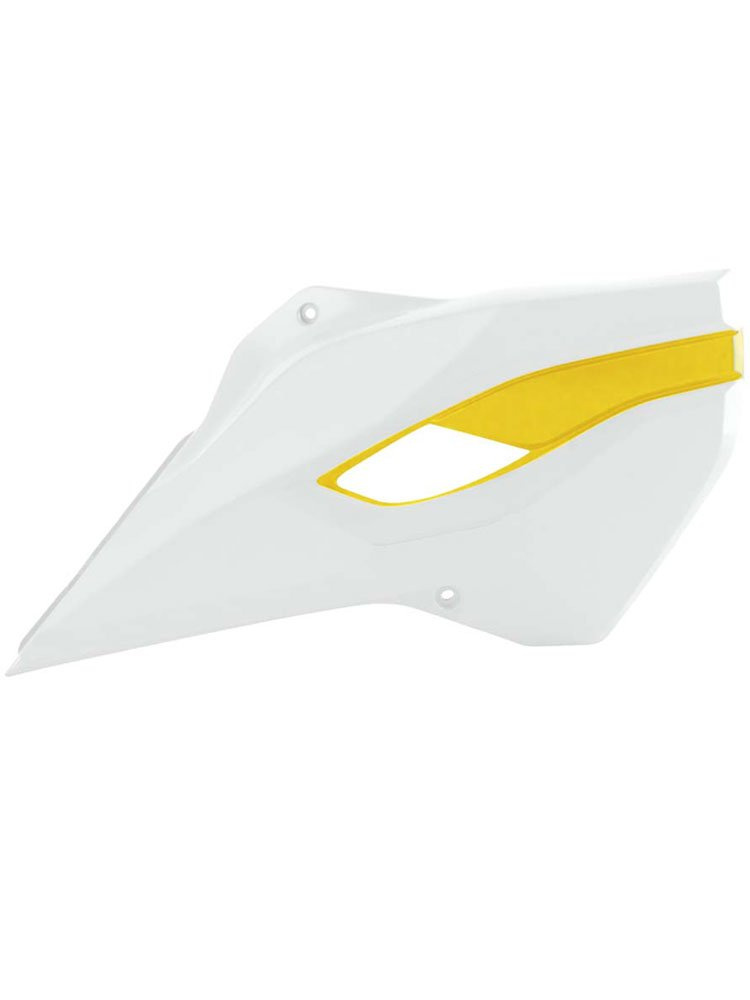 Osłony chłodnicy UFO do Husqvarna TC 125/300 (14-15), TE/TX 125/250/300 (14-16), TC 250 (16), FC 250/350/450 (14-15), FE 250/350/450/501 (14-16) biało-żółte