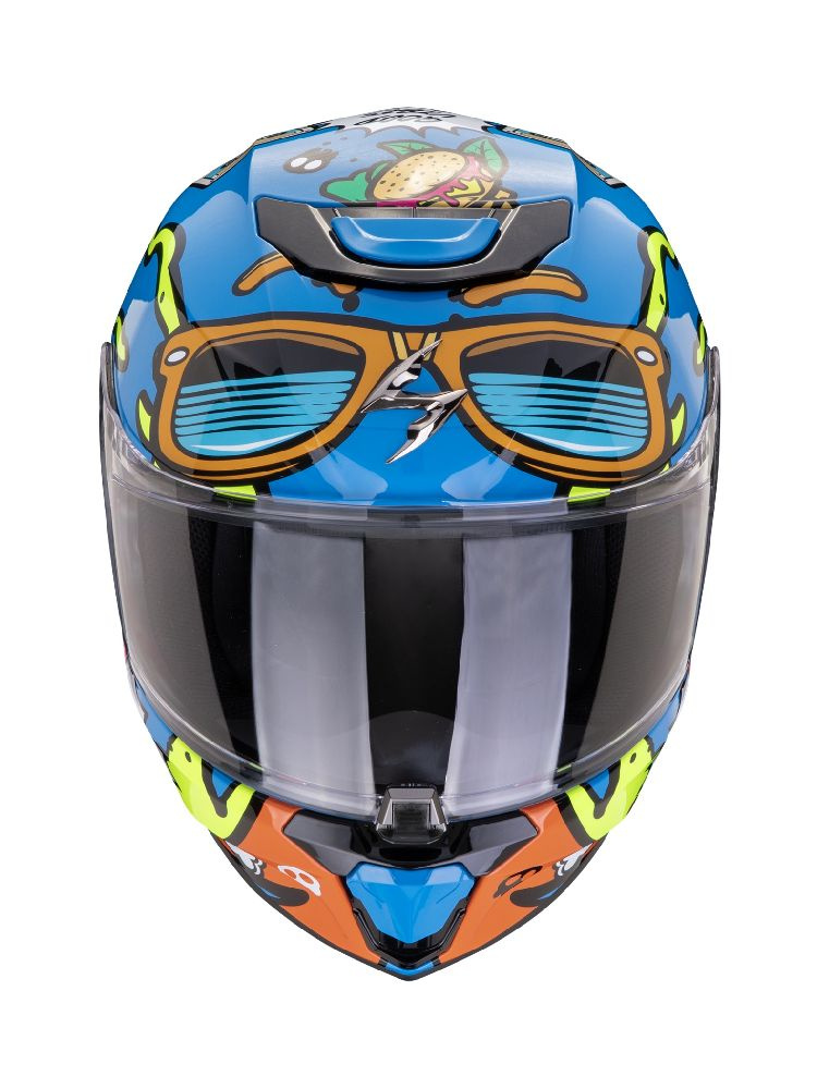 Kask integralny dziecięcy Scorpion EXO-JNR Air Fun niebiesko-pomarańczowy