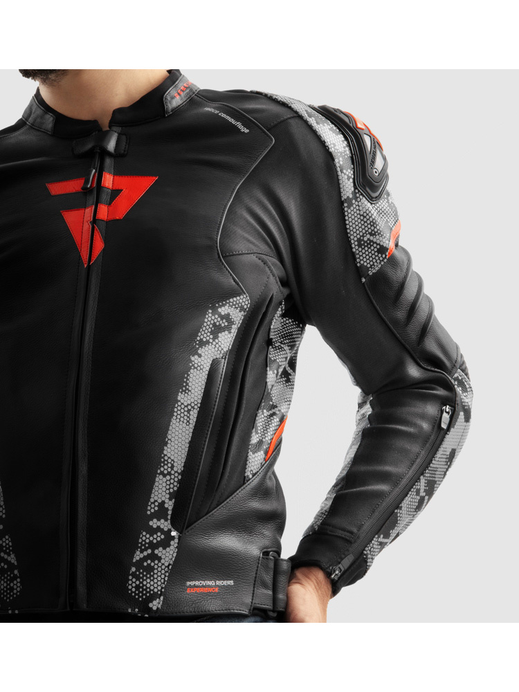 Kurtka motocyklowa skórzana Rebelhorn Veloce czarno-szaro camo-czerwona