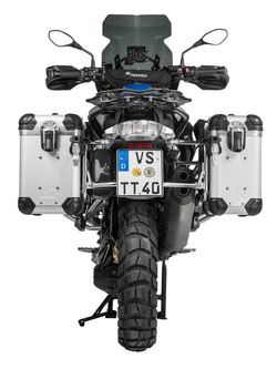Zestaw: kufry boczne z anodowanego aluminium srebrne "And-S" Zega Evo + stelaże srebrne Touratech BMW R1250GS/ R1250GS Adventure/ R1200GS (13-21)/ R1200GS Adventure (14-21) (31+38L)