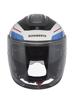 Zestaw: Kask otwarty Schuberth J2 Sigma czarno-biało-niebieski + dedykowany interkom motocyklowy