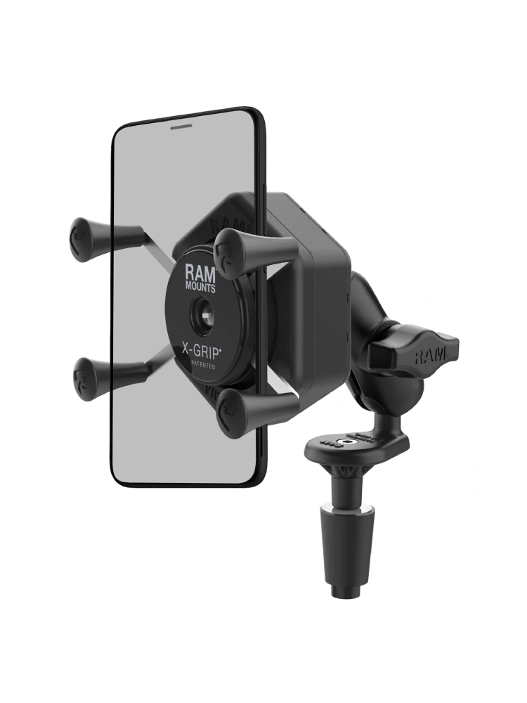 Uchwyt na telefon RAM X-Grip z adapterem tłumiącym wibracje i podstawą mostka widelca – krótki