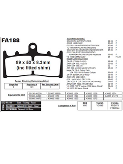 Klocki hamulcowe EBC FA188HH 89 x 53 x 8.3mm NA PRZÓD