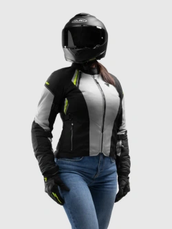 Kurtka motocyklowa damska tekstylna Rebelhorn Swift czarno-szara-fluo