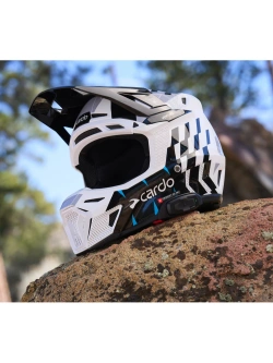 Kask enduro Cardo Venture czarno-biało-niebieski