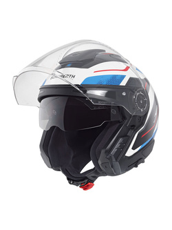 Zestaw: Kask otwarty Schuberth J2 Sigma czarno-biało-niebieski + dedykowany interkom motocyklowy