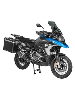 Zestaw: kufry boczne z anodowanego aluminium czarne "And-Black" Zega Evo + stelaże srebrne Touratech BMW R1250GS/ R1250GS Adventure/ R1200GS (13-21)/ R1200GS Adventure (14-21) (38+45L)