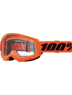 Gogle motocyklowe dziecięce 100% Strata 2 Neon z przezroczystą szybką pomarańczowe