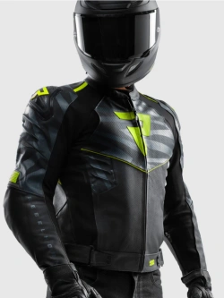 Kurtka motocyklowa skórzana Rebelhorn Vandal 2 czarno-szara-fluo