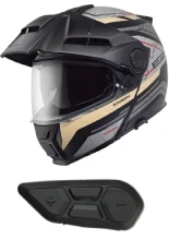 Zestaw: Kask szczękowy Schuberth E2 Expedition szaro-brązowy + dedykowany interkom motocyklowy