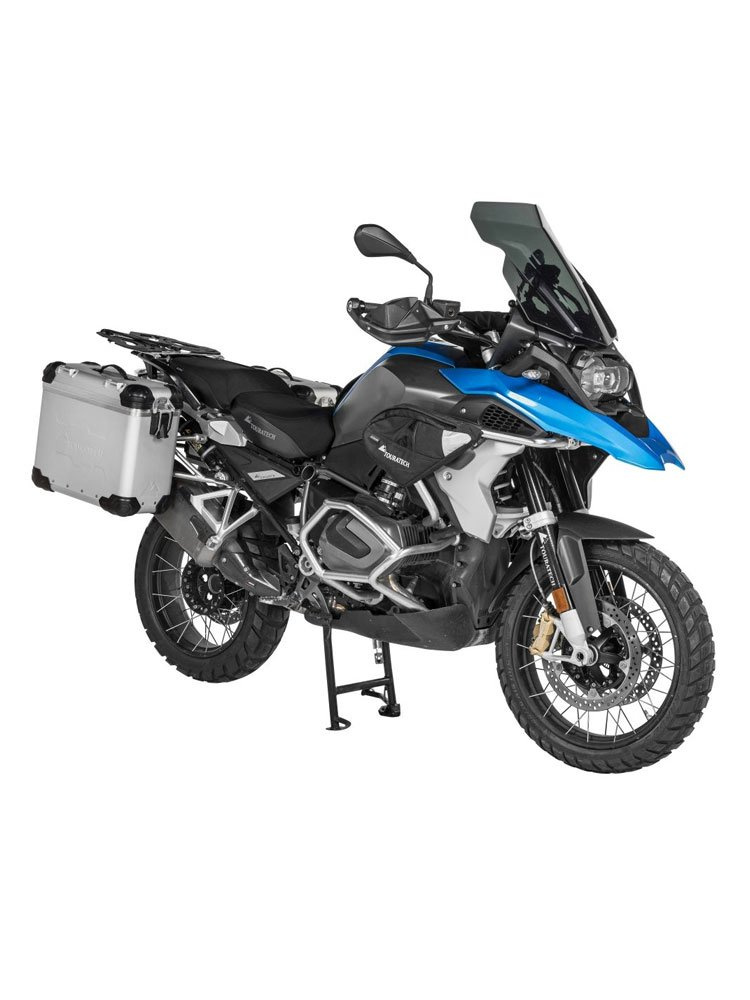Zestaw: kufry boczne z anodowanego aluminium srebrne "And-S" Zega Evo + stelaże srebrne Touratech BMW R1250GS/ R1250GS Adventure/ R1200GS (13-21)/ R1200GS Adventure (14-21) (31+38L)