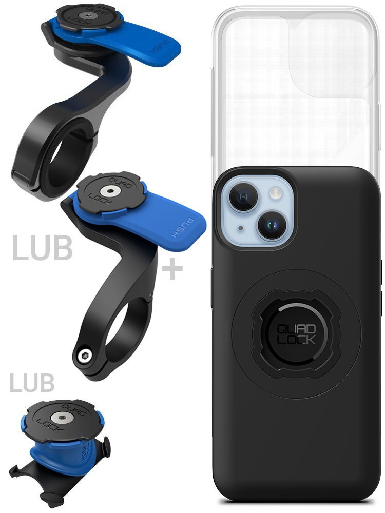 Zestaw rowerowy: etui MAG na telefon iPhone 14 (magnetyczne), wodoodporny pokrowiec MAG oraz mocowanie Quad Lock
