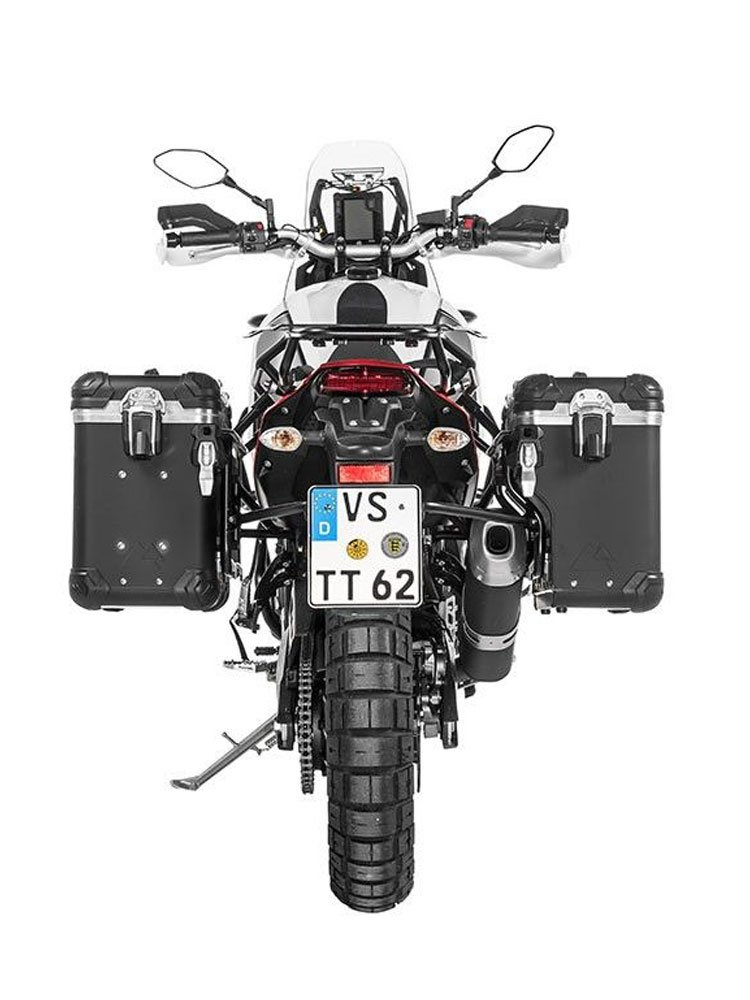 Zestaw: kufry boczne z anodowanego aluminium czarne Zega Evo X + stelaże czarne Touratech Yamaha Tenere 700 / World Raid (2 x 38L)