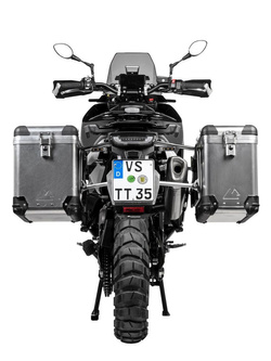 Zestaw: kufry boczne aluminiowe srebrne Zega Pro + stelaże srebrne Touratech Husqvarna Norden 901/ Expedition, KTM Adventure 890/ R/ 790/ R (38+45L)