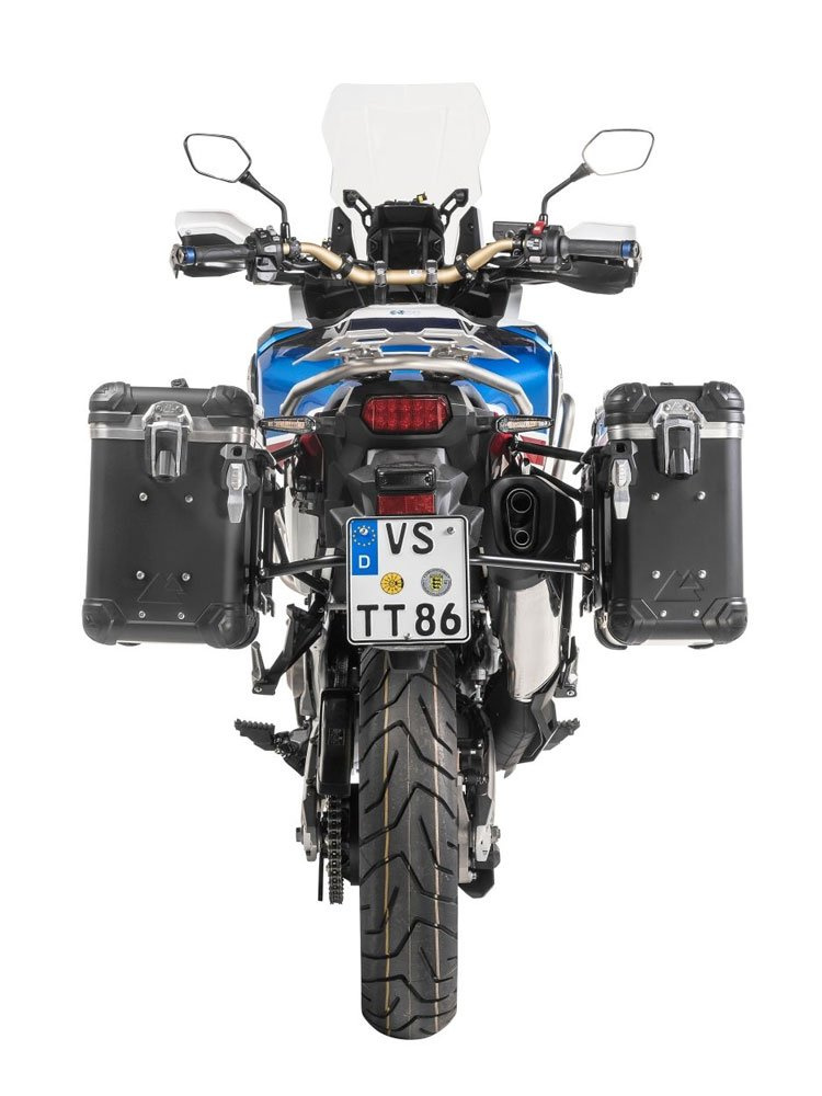 Zestaw: kufry boczne z anodowanego aluminium czarne "And-Black" Zega Evo + stelaże czarne Touratech Honda CRF1000L Africa Twin (18-22) / CRF1000L Adventure Sports (31+38L)