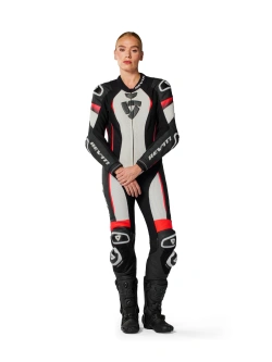 Kombinezon motocyklowy damski jednoczęściowy REV’IT! Xena 4 biało-fluo czerwony