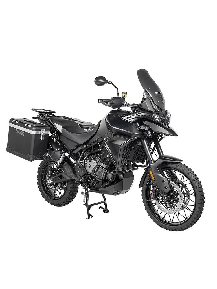 Zestaw: kufry boczne z anodowanego aluminium czarne Zega Pro + stelaże czarne Touratech Triumph Tiger 900 Rally / Pro / GT / GT Pro (20-) (38+45L)