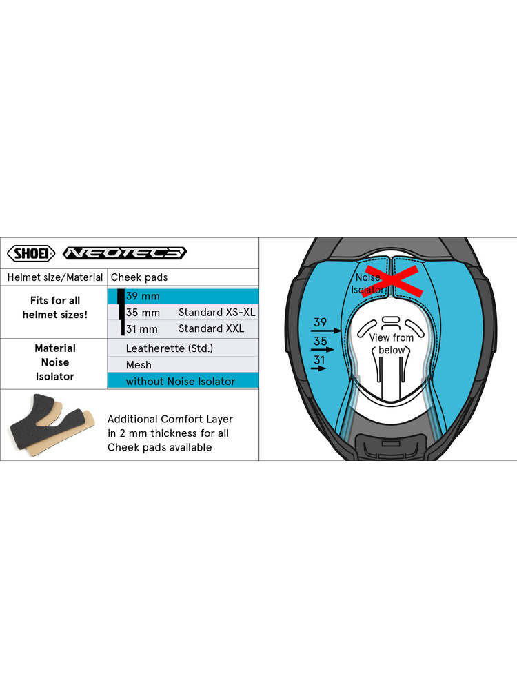 Wkładki policzkowe typ Q Shoei do kasku Neotec 3 (rozm. 39mm)