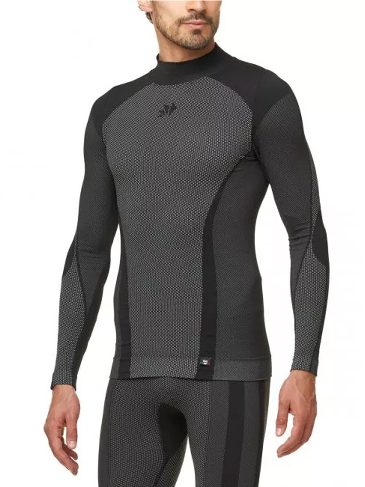 Koszulka termoaktywna z długim rękawem SIXS TS3 V2 z półgolfem, całoroczna czarno-karbonowa unisex