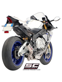 Układ wydechowy DE-CAT z tłumikiem CR-T NISKA POZYCJA (siatką tytanową na wylocie tłumika) SC-Project do Yamaha YZF R1 / R1M [15-17]