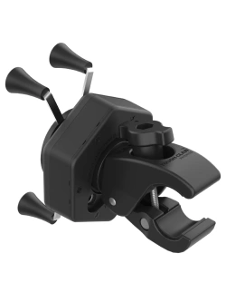 Uchwyt na telefon RAM X-Grip z adapterem tłumiącym wibracje i małą klamrą zaciskową Tough-Claw