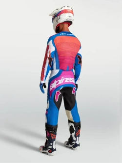 Spodnie cross Alpinestars MX Techstar Maven biało-niebiesko-różowe