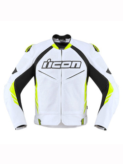 Kurtka motocyklowa skórzana Icon Hypersport 2 Prime biało-fluo