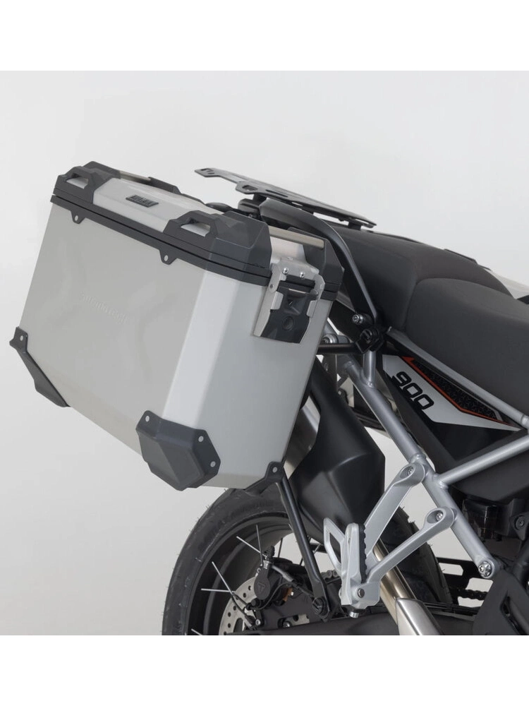 Zestaw: kufry boczne 45/37L + kufer centralny 38L TRAX ADV+ stelaże SW-Motech Triumph Tiger 900 GT/ Pro, Rally Pro (23-) srebrne