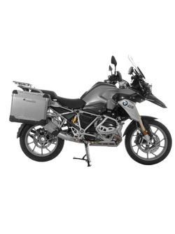 Zestaw: kufry boczne aluminiowe srebrne Zega Pro + stelaże srebrne Touratech BMW R1250GS/ R1250GS Adventure/ R1200GS (13-21)/ R1200GS Adventure (14-21) (31+38L)
