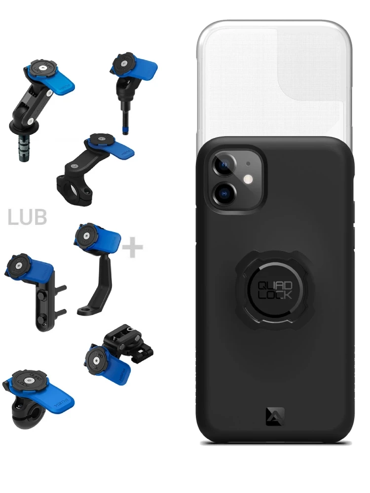 Zestaw na motocykl: etui na telefon iPhone 11 + wodoodporny pokrowiec + mocowanie Quad Lock