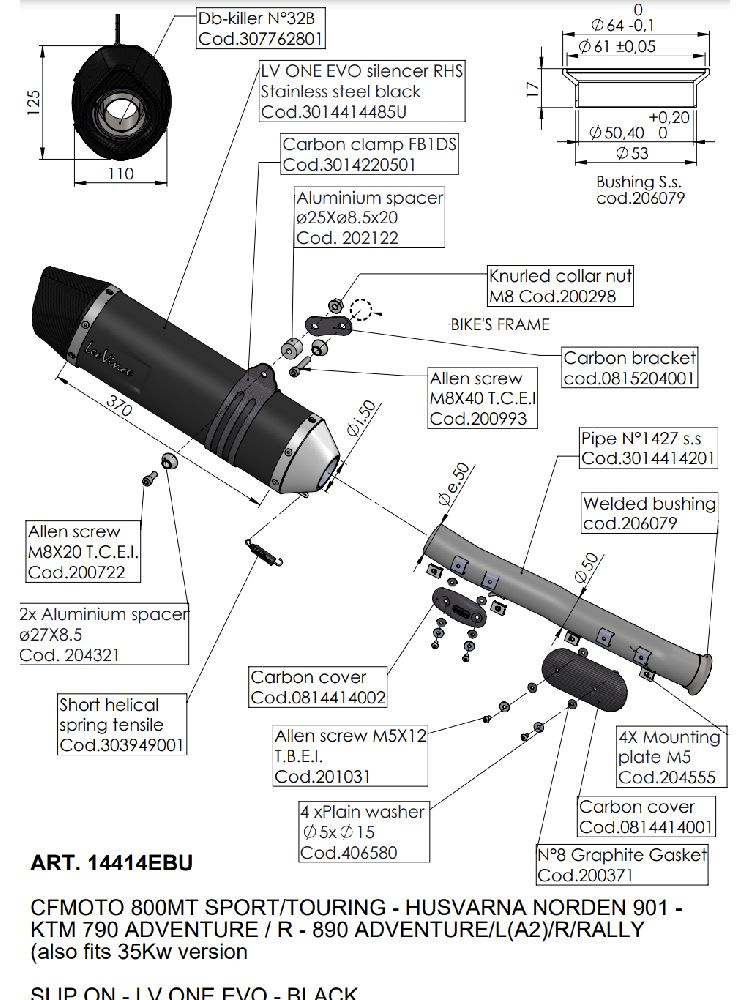 Tłumik motocyklowy LeoVince LV ONE EVO CF Moto, Husqvarna, KTM (wybrane modele) czarny, stal nierdzewna