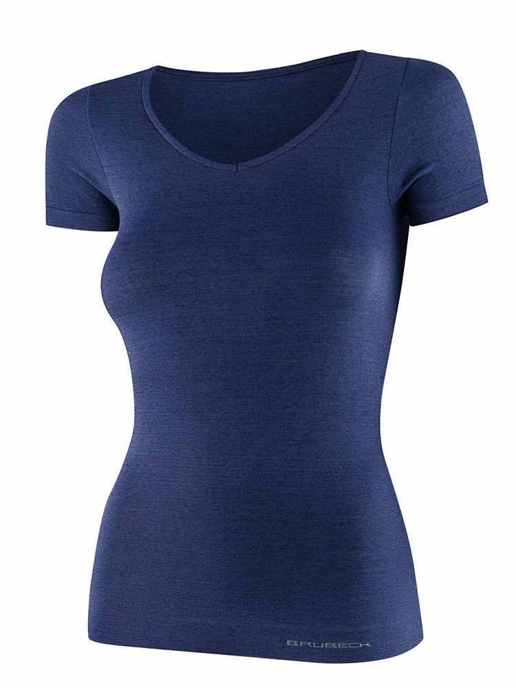 Koszulka damska z krótkim rękawem Brubeck Comfort Merino niebieska