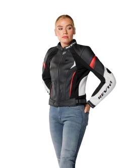 Kurtka motocyklowa damska skórzana REV’IT! Xena 4 biało-fluo czerwona